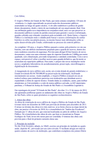 Carta de Carlos Bacellar, ex-diretor do Arquivo do Estado de São