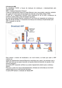 O Protocolo ARP Na arquitetura TCP/IP, a função de resolução de