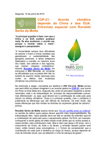 Segunda, 15 de junho de 2015 COP-21: Acordo climático depende