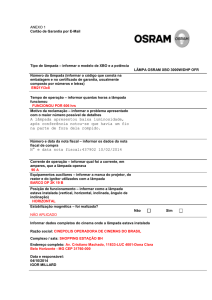 ANEXO 1 Cartão de Garantia por E-Mail Tipo de lâmpada – informar