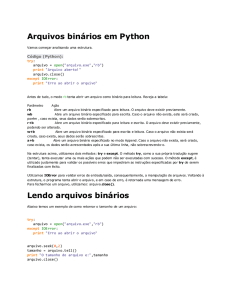Arquivos binários em Python Lendo arquivos binários
