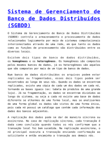 Sistema de Gerenciamento de Banco de Dados Distribuídos (SGBDD)