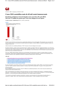 Censo 2010 contabiliza mais de 60 mil casais homossexuais (Portal