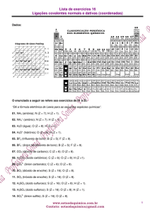 Lista de exercícios 16 Ligações covalentes normais e dativas