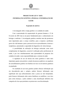 PROJECTO DE LEI N.º 28/IX INFORMAÇÃO GENÉTICA PESSOAL