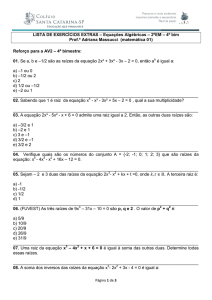 LISTA DE EXERCÍCIOS EXTRAS – Equações Algébricas – 2ºEM