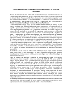Manifesto do Fórum Nacional de Mobilização Contra as Reformas