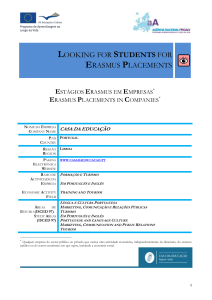 Looking for Students for Erasmus Placements Estágios Erasmus em