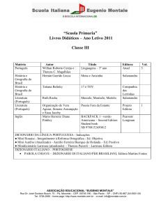 “Scuola Primaria” Livros Didáticos – Ano Letivo 2011 Classe III