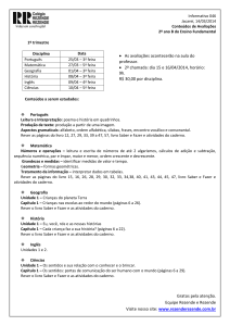 Informativo 046 Jacareí, 14/03/2014 Conteúdos de Avaliações 2º