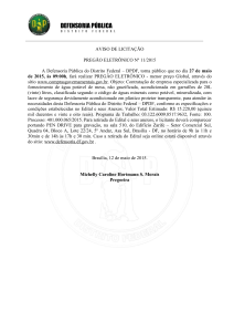 Aviso de Licitação PE112015 - Defensoria Pública do Distrito Federal