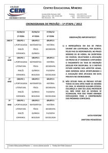 19/04/2012 - Cronograma de provas - Ano 9 e E.M. - Provão