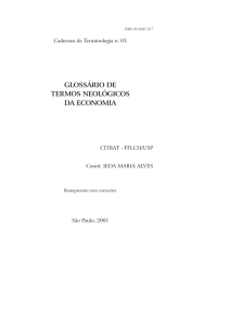 Glossário de Termos Neológicos da Economia. I. M Alves