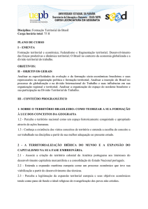 Disciplina: Formação Territorial do Brasil Carga horária total: 75 H
