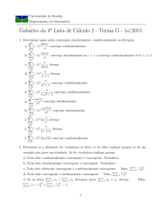 Gabarito da 4 Lista de Cálculo 2 - Turma G - 1o/2015