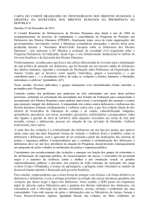 Carta do Comitê Brasileiro de Defensoras/es dos