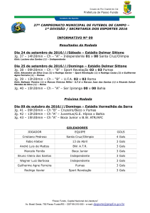 9º Informativo Futebol 1ª Divisão 2016