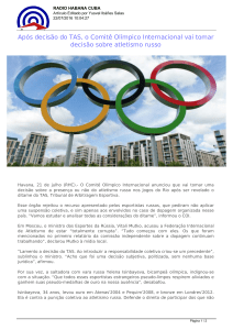 Após decisão do TAS, o Comitê Olímpico Internacional vai tomar