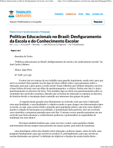 Políticas Educacionais no Brasil Desfiguramento da Escola e do Conhecimento Escolar - Resenha - ortrz