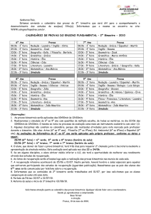 Estamos enviando o calendário das provas do 2º. bimestre que será