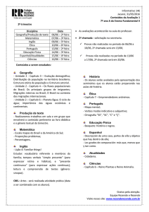 Informativo 146 Jacareí, 31/05/2016 Conteúdos da Avaliação 1 7º