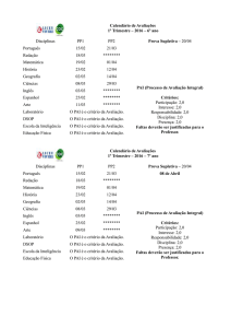 Calendário de Avaliações 1o Trimestre – 2016 – 6o ano Disciplinas