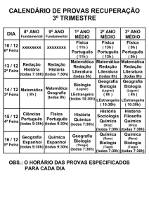 CALENDÁRIO DE PROVAS RECUPERAÇÃO 3º TRIMESTRE DIA