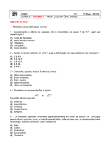 NOME: N.º: TURMA 101/102 química – Atividade 1 – PROF. LUIZ