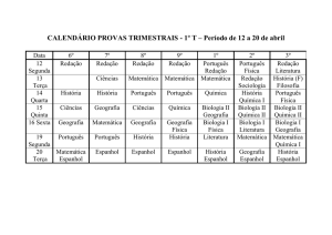 CALENDÁRIO PROVAS TRIMESTRAIS - 1º T – Período de 12 a 20