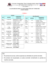 CALENDÁRIO DE PROVAS E RECUPERAÇÕES DO 1° BIMESTRE