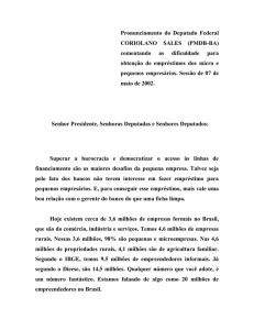 Pronunciamento do Deputado Federal CORIOLANO SALES (PMDB