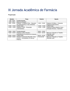 IX Jornada Acadêmica de Farmácia Programação Horário Terça