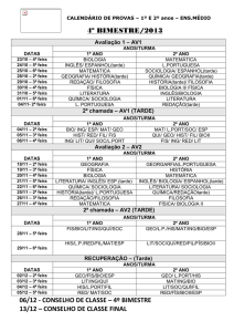 CALENDÁRIO DE PROVAS – 1º E 2º anos – ENS.MÉDIO 4º