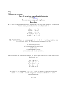 Exercícios sobre equação algébrica