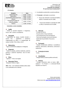 Informativo 150 Jacareí, 31/05/2016 Conteúdos da Avaliação 1 9º