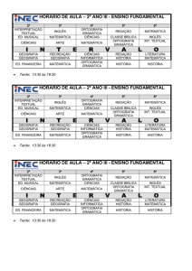 HORÁRIO DE AULA – 2º ANO III - ENSINO FUNDAMENTAL 2ª 3ª 4ª