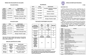 PERÍODO PARA REALIZAÇÕES DAS AVALIAÇÕES AVALIAÇÃO