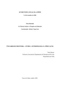 Um saber de fronteira – entre a Antropologia e a Educação