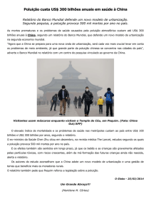 Poluição custa US$ 300 bilhões anuais em saúde à China