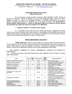RETIFICAÇÃO - CONCURSO PÚBLICO Nº 001/2014 ()