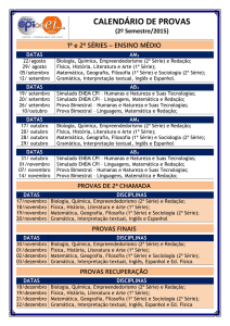 CALENDÁRIO DE PROVAS DO 1º SEMESTRE