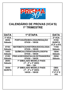 CALENDÁRIO DE PROVAS (VCA`S) 1º TRIMESTRE DATA 1ª