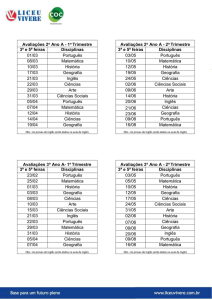 Calendário Avaliações EFI – Manhã