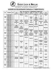 horário de recuperação paralela 1º bimestre/2014