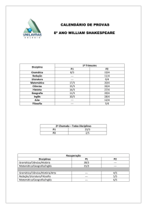 CALENDÁRIO DE PROVAS 8º ANO WILLIAM SHAKESPEARE