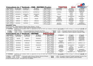 CALENDÁRIO Testes 1ª Unid Matriz Tarde