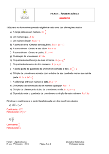 Ficha 5 (GABARITO) - Álgebra básica