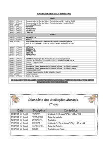 Calendário das Avaliações Mensais 3º ano Data Disciplina Conteúdos