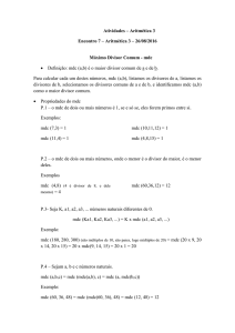 Atividades – Aritmética 3 Encontro 7 – Aritmética 3 – 26/08/2016