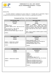 Cronograma de Provas - 4º Ano